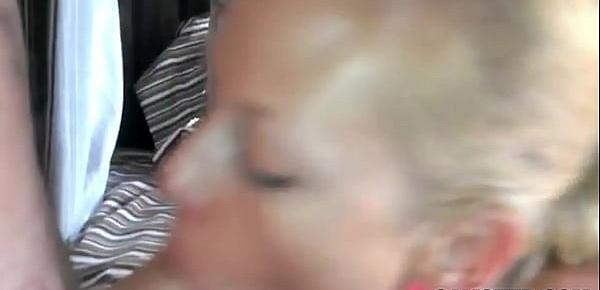  On vacation POV blonde gets facial in the RV